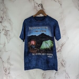 The Mountain T Shirt Mens Small Blue Thru Hiking Backpacking Mosquito Dalai Lama